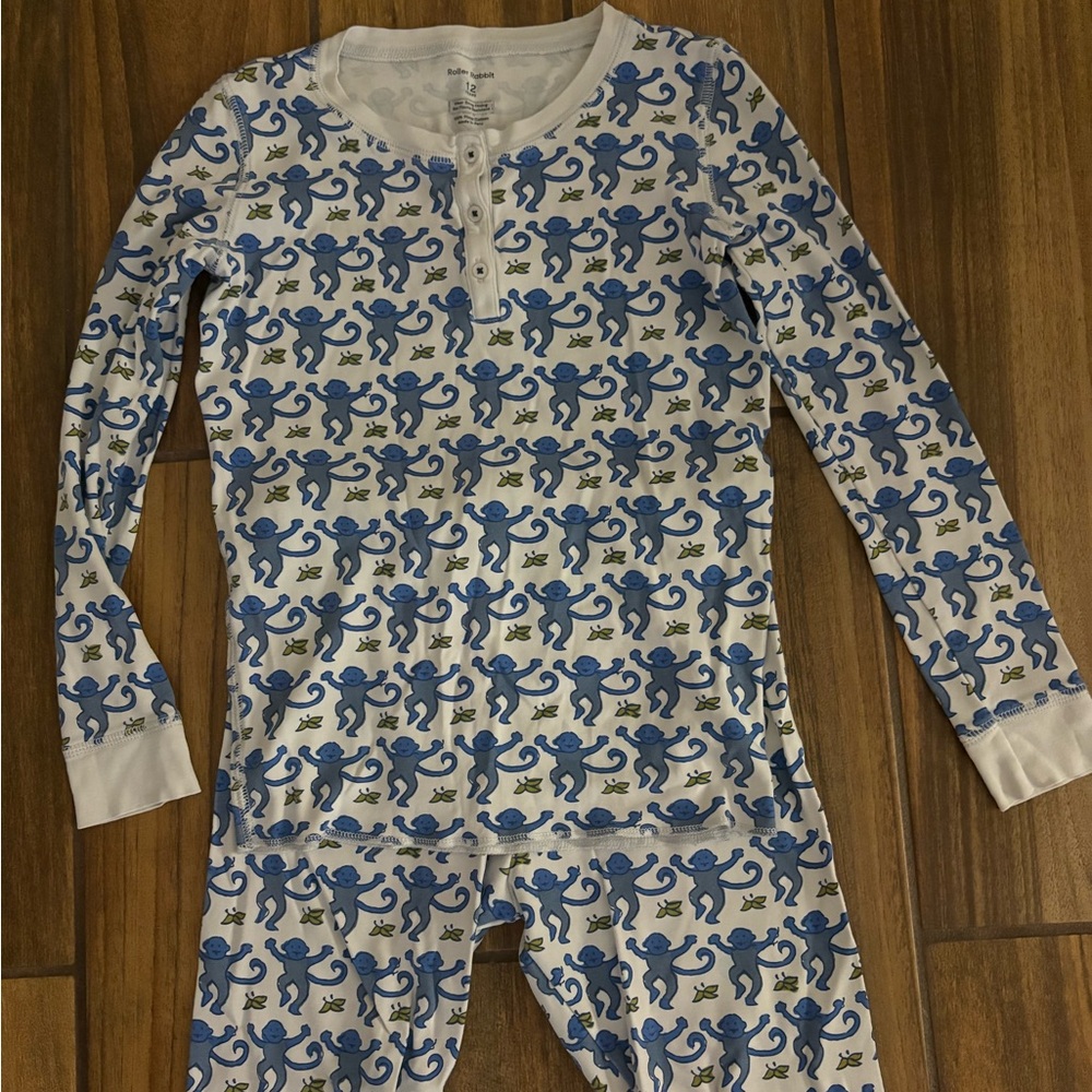 Roller Rabbit Blue Monkey Print Kids Pajama Set